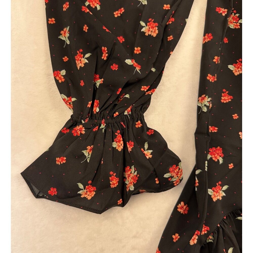 WeWoreWhat Black Floral High-Low Ruffle Maxi Dress Sz S Long Sleeves Whimsigoth - Picture 7 of 11